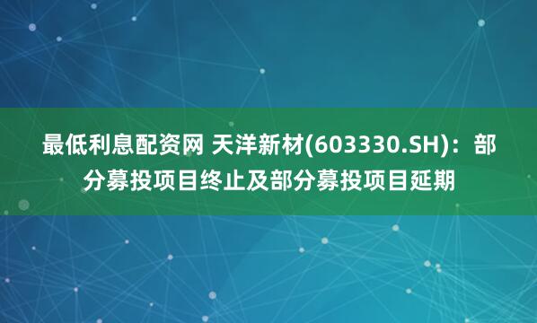 最低利息配资网 天洋新材(603330.SH)：部分募投项目终止及部分募投项目延期